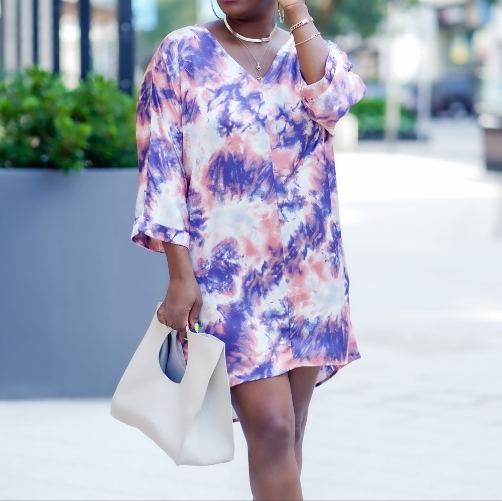 Peachy Purple V-Neck Satin Mini Dress